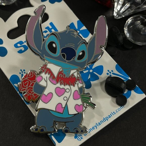 Disneyland Stitch Trading Pin Paris Heart Shirt Roses Lapel Pin Brooch Badge Pin - Picture 3 of 9